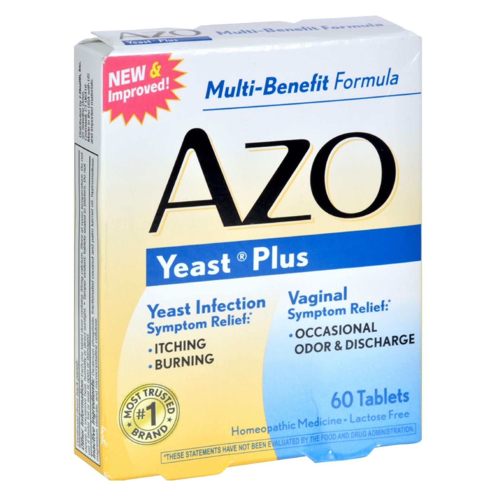 AZO Yeast Plus 60 Tablets - Homeopathic Relief for Vaginal & Yeast Infection Symptoms