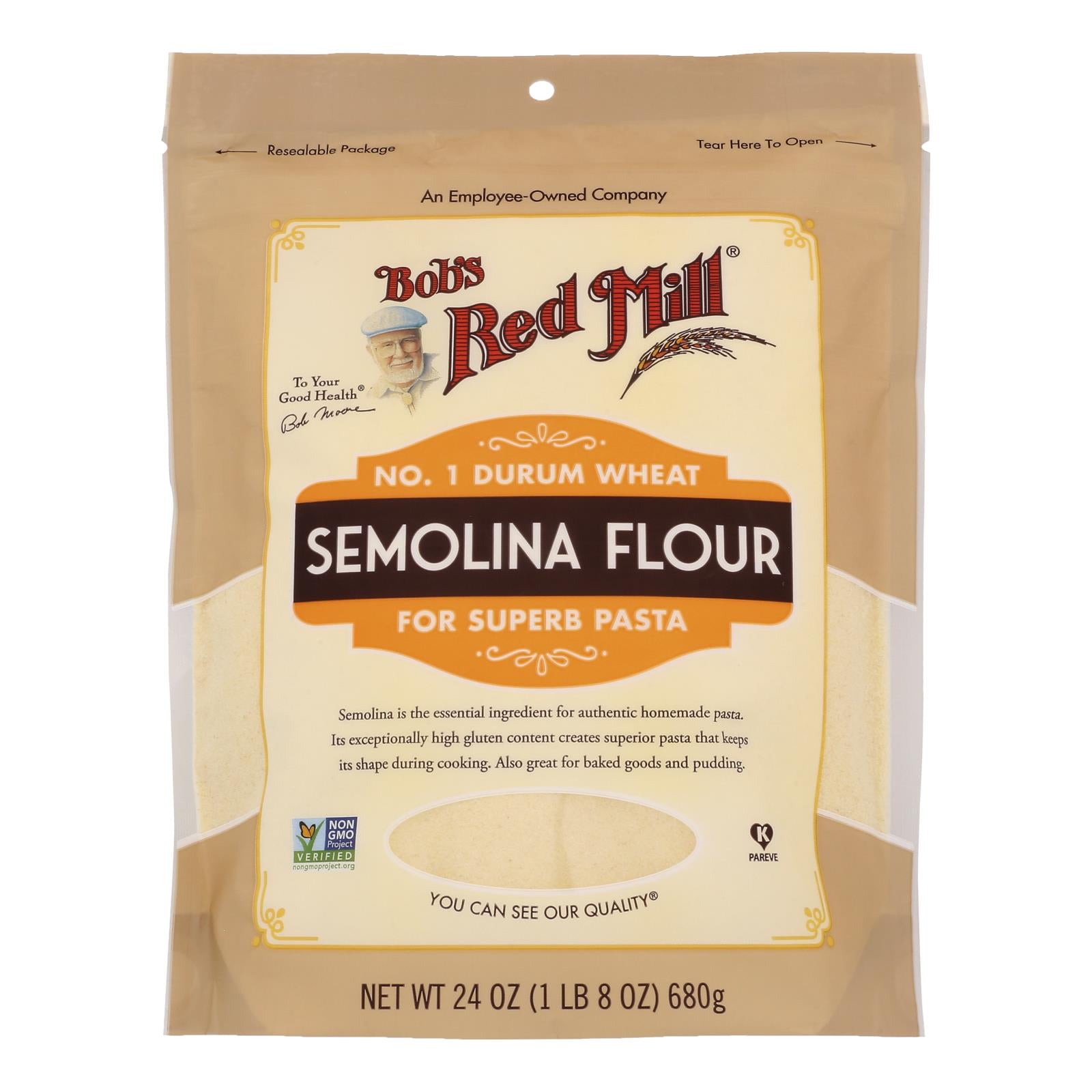 Bob's Red Mill Semolina Flour, 24 Oz - Durum Wheat for Authentic Pasta & Baked Goods, Case of 4