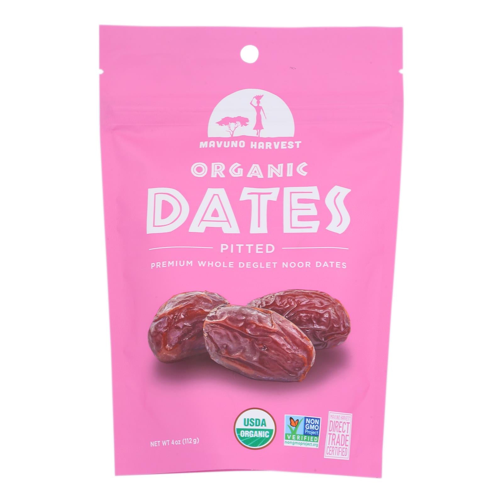 Mavuno Harvest Pitted Dates - Organic, Sweet & Nutritious - Convenient 6-Pack of 4 Oz Each