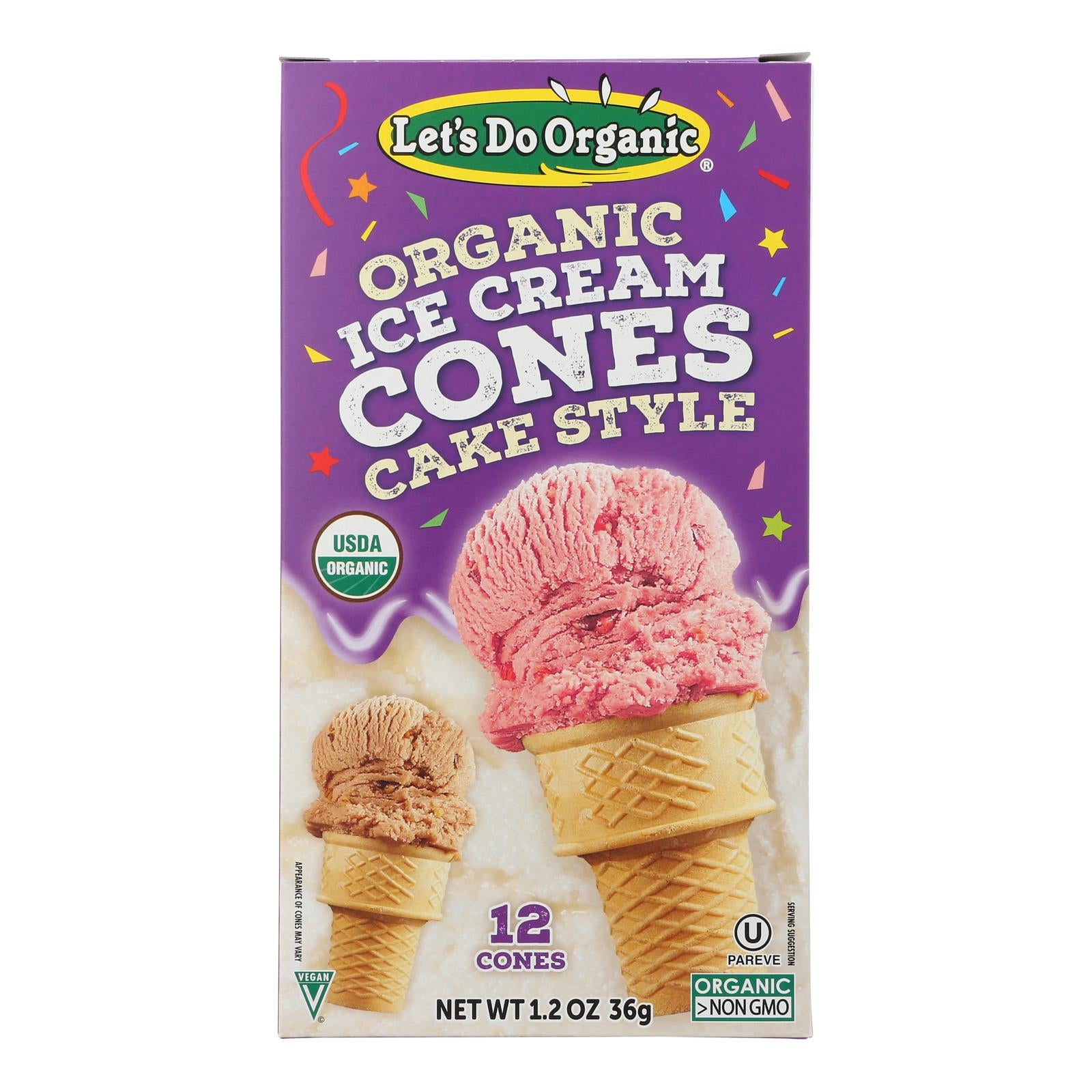 Let's Do Organics Ice Cream Cones - Organic - Case of 12 - 1.2 oz.