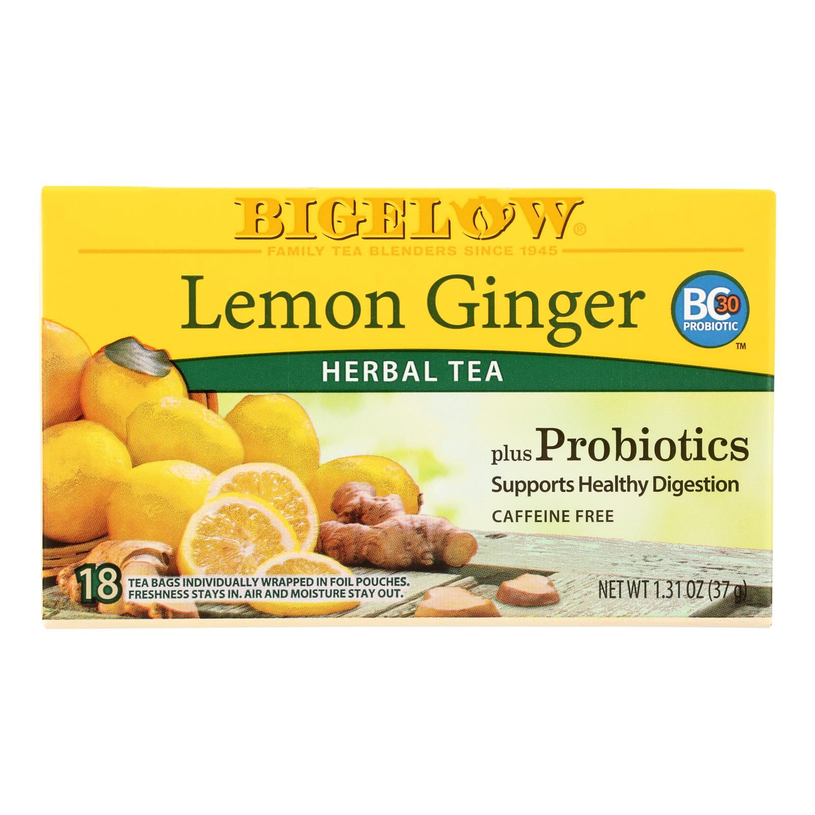 Bigelow Tea Herbal Tea - Plus Lemon Ginger - Case of 6 - 18 BAG