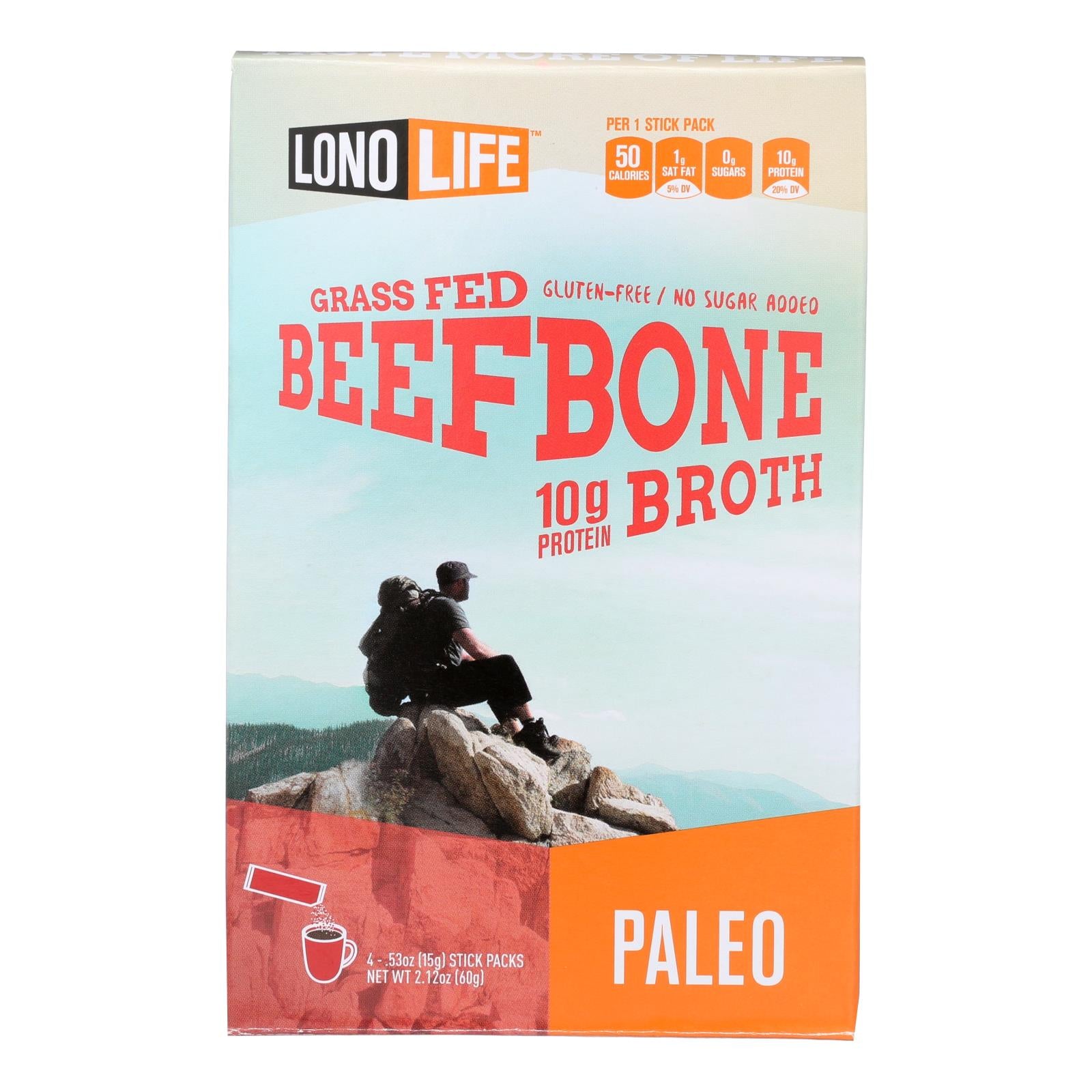 Lonolife Grass-Fed Beef Bone Broth, Gluten-Free, Paleo, 6-Pack, 4.53 Oz Each, High Protein
