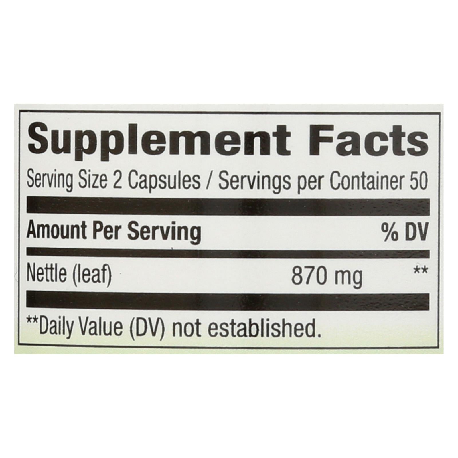 Nature's Way Nettle Leaf Extract 435mg - Vegetarian Dietary Supplement, 100 Capsules