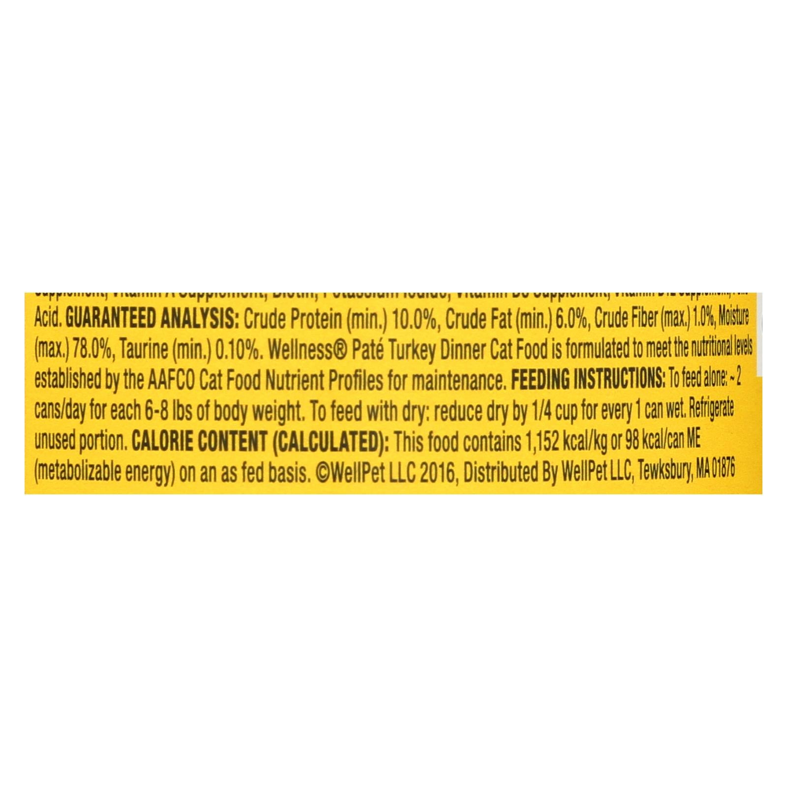 Wellness Pet Products Cat Food - Turkey Recipe - Case of 24 - 3 oz.