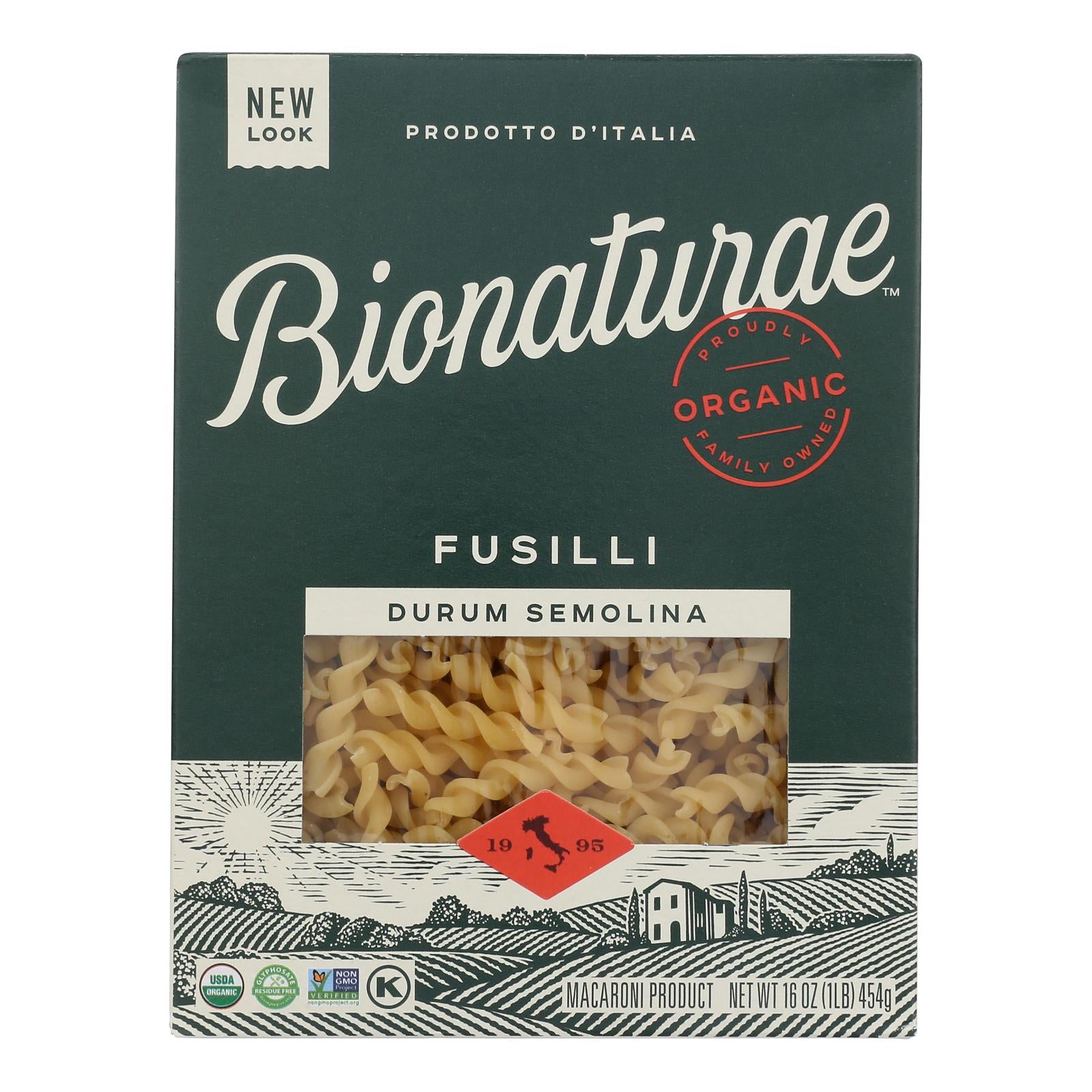 Bionaturae Pasta - Organic - 100 Percent Durum Semolina - Fusilli - 16 oz - case of 12