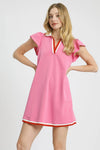 Umgee Contrast Trim Cap Sleeve Mini Dress Pink