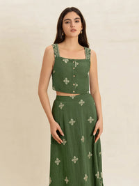 Embroidered Square Neck Cami and Skirt Set