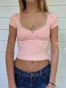 Scoop Neck Short Sleeve T-Shirt for Women - Slightly Stretchy, 94% Polyester, Easy Care - Store 42