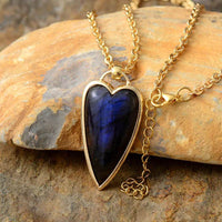 Heart Shaped Labradorite Necklace in Copper with 18K Gold-Plating - 19.7 in Chain - Store 42