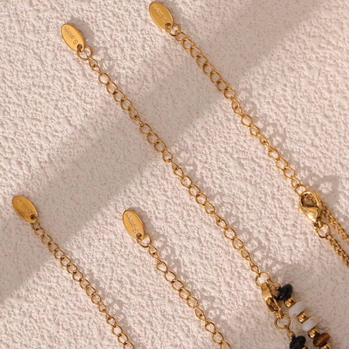 2 Piece Natural Stone and Gold Chain Necklace with Pendant