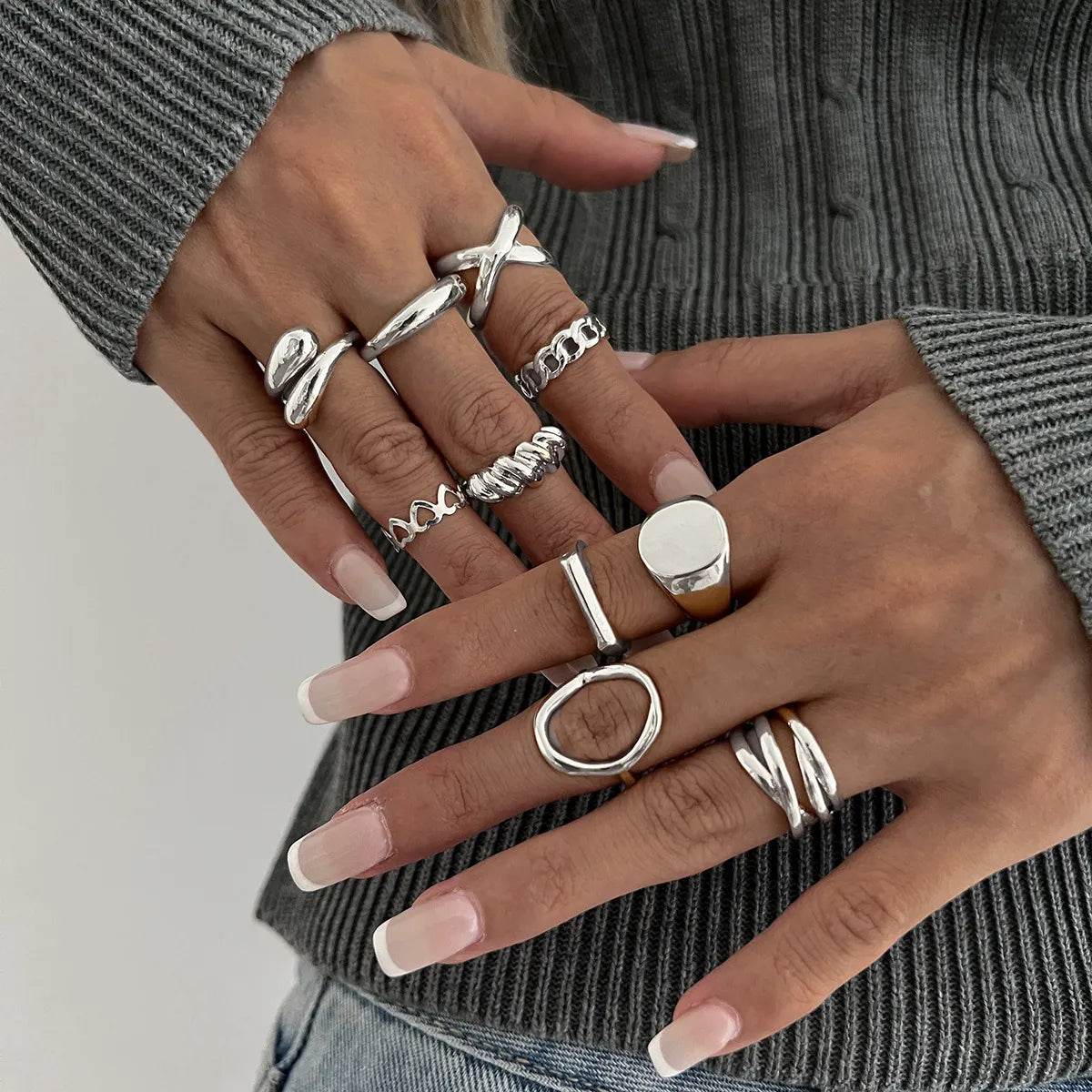 10-Piece 18K Gold-Plated Alloy Geometric Ring Set for Stylish Accessories