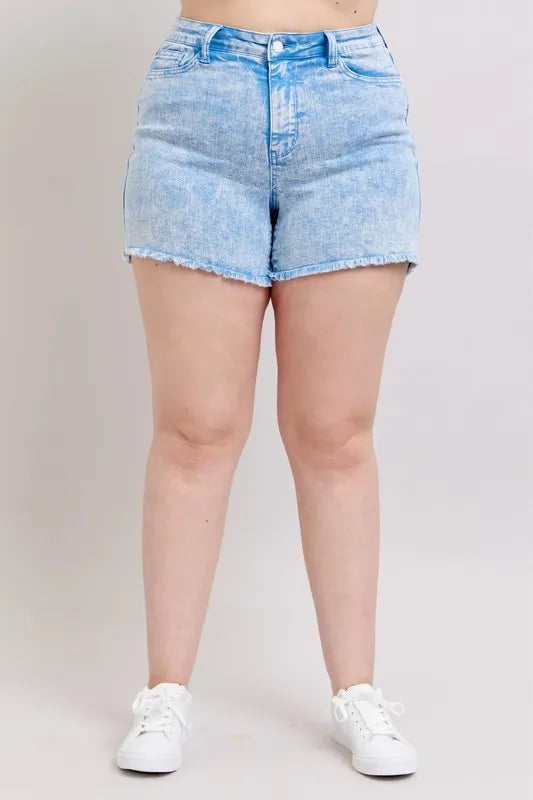 Judy Blue Plus Size Mid Rise Garment Dyed Denim Shorts