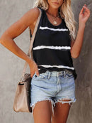 Trendy Full-Size Plus Size Striped Round Neck Tank Top - Slightly Stretchy Polyester Blend - Store 42