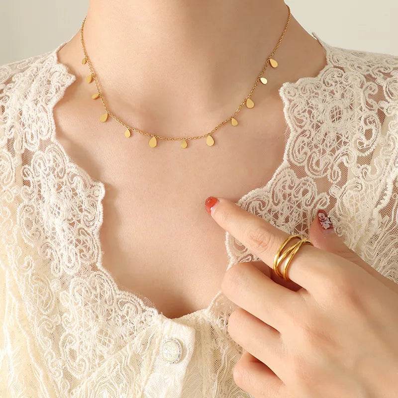 Elegant 18K Gold-Plated Titanium Steel Charm Necklace - 15.7 Inch Adjustable Length - Store 42