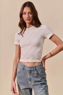 Trendsi Floral Pattern Seamless Short Sleeve Top - Comfortable & Stylish Ribbed Design - Store 42