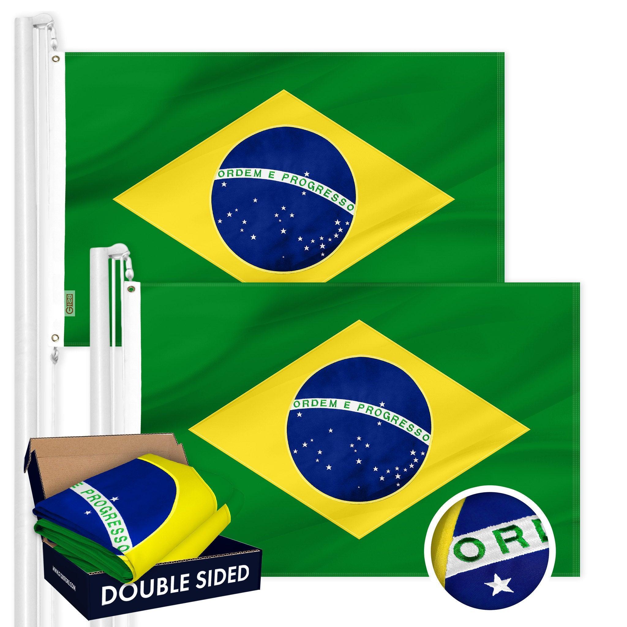 Brazil Brazilian Flag 3x5 Ft 2-Pack Double-sided Embroidered Polyester By G128