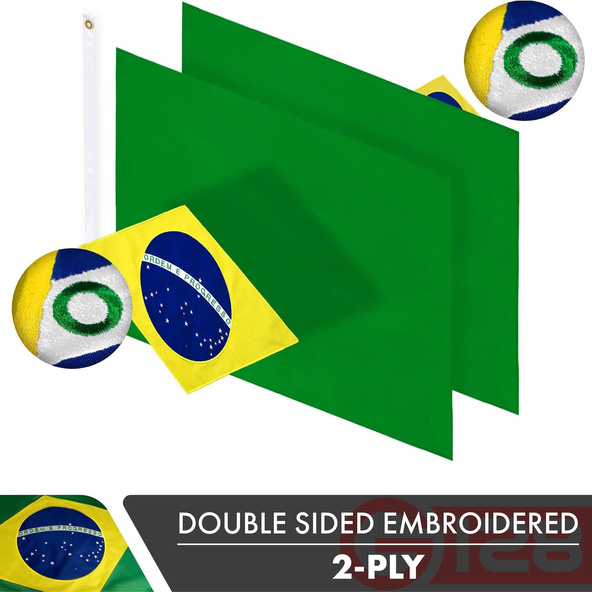 Brazil Brazilian Flag 3x5 Ft 2-Pack Double-sided Embroidered Polyester By G128