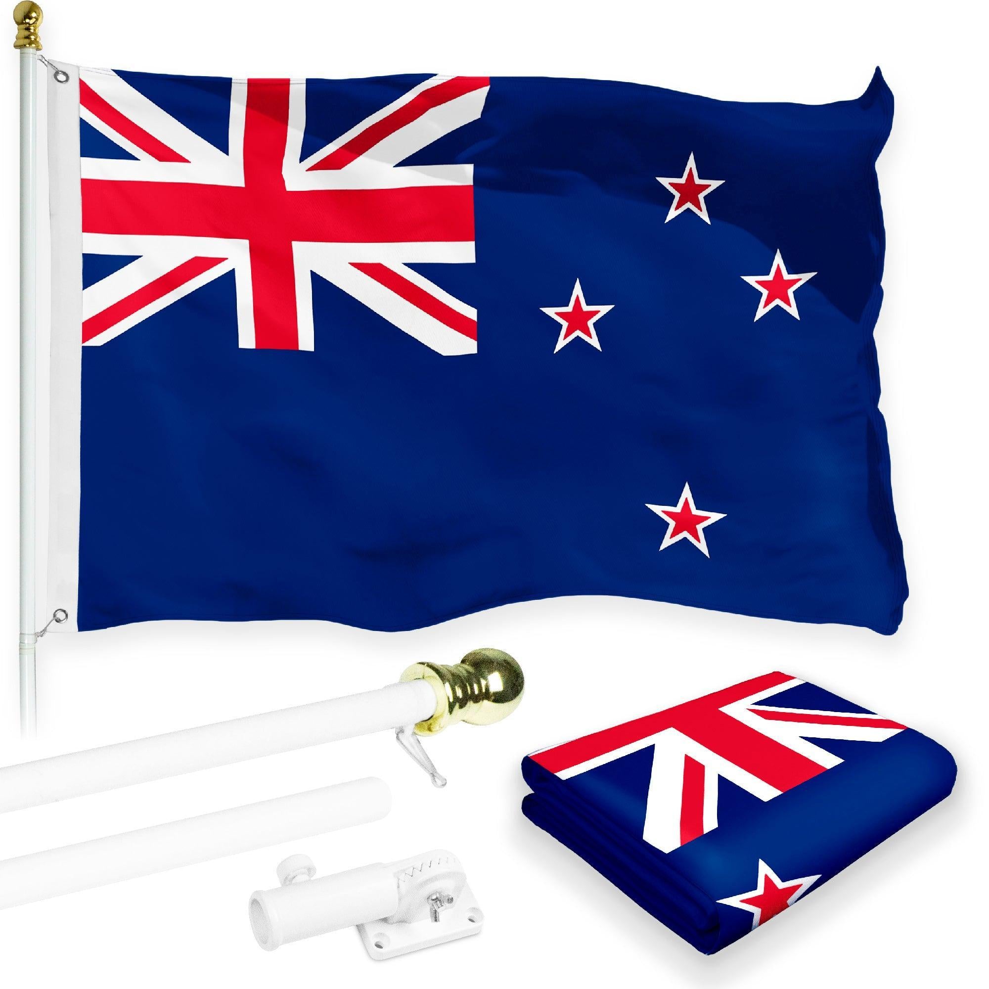 6 Ft Tangle-Free Aluminum Flagpole with New Zealand 3x5 Ft 150D Flag & Brass Grommets