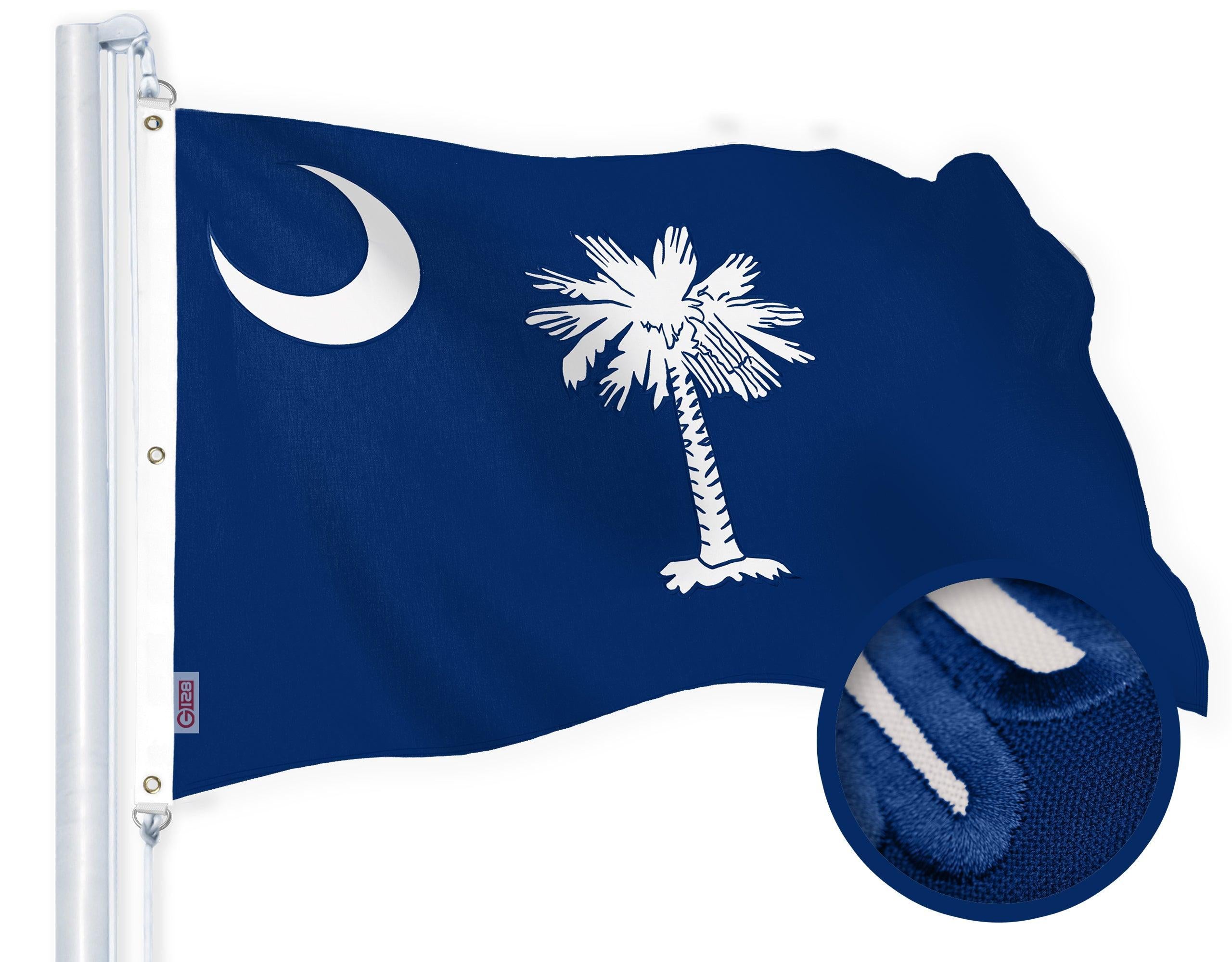 5x8 Ft South Carolina State Flag - Heavy Duty 220GSM Spun Polyester, Embroidered Design, Brass Grommets