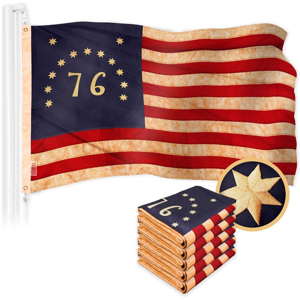 Bennington 76 Tea-Stained 5 Pack Flag - 1x1.5 Ft, Embroidered 420D Polyester, Brass Grommets, Indoor/Outdoor