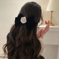 Elegant Rose Trim Bow Hair Clip - Stylish Alloy and Polyester Accessory for Chic Hairstyles - Store 42