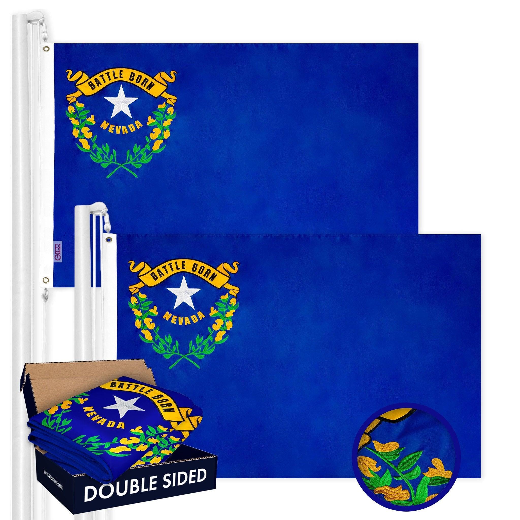 Nevada NV State Flag 3x5 Ft 2-Pack Double-sided Embroidered Polyester By G128