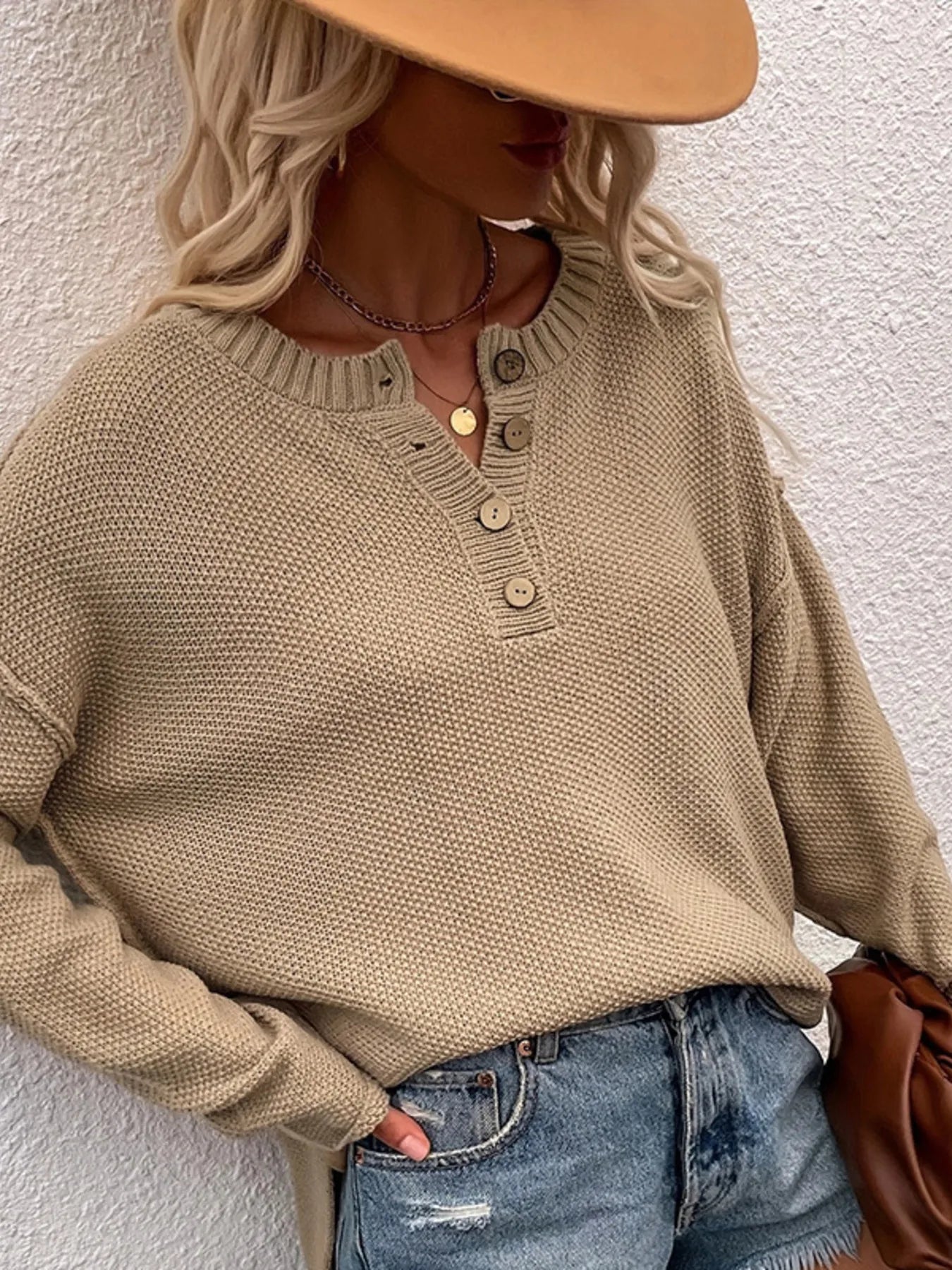 Button Detail Long Sleeve Knit Top