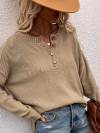 Button Detail Long Sleeve Knit Top