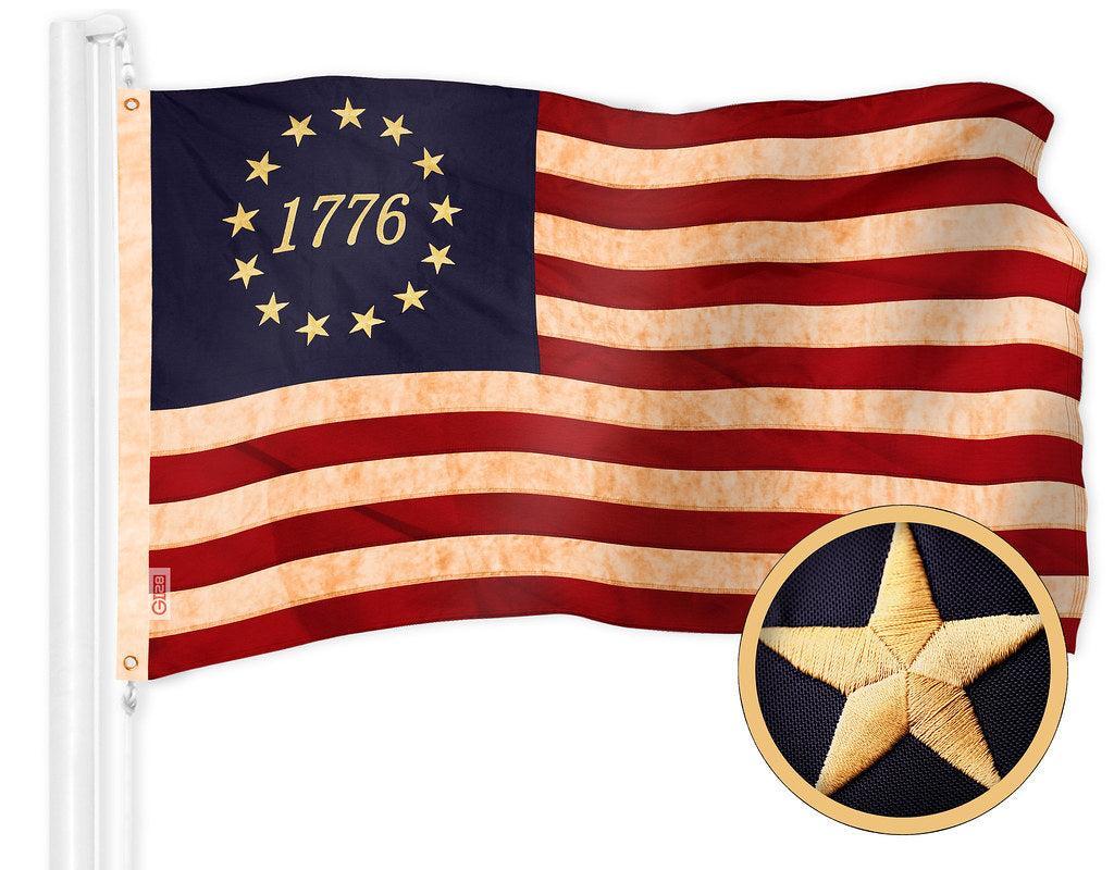 Betsy Ross 1776 Tea-Stained 3x5 Ft Flag | Embroidered 420D Polyester | Indoor/Outdoor with Brass Grommets