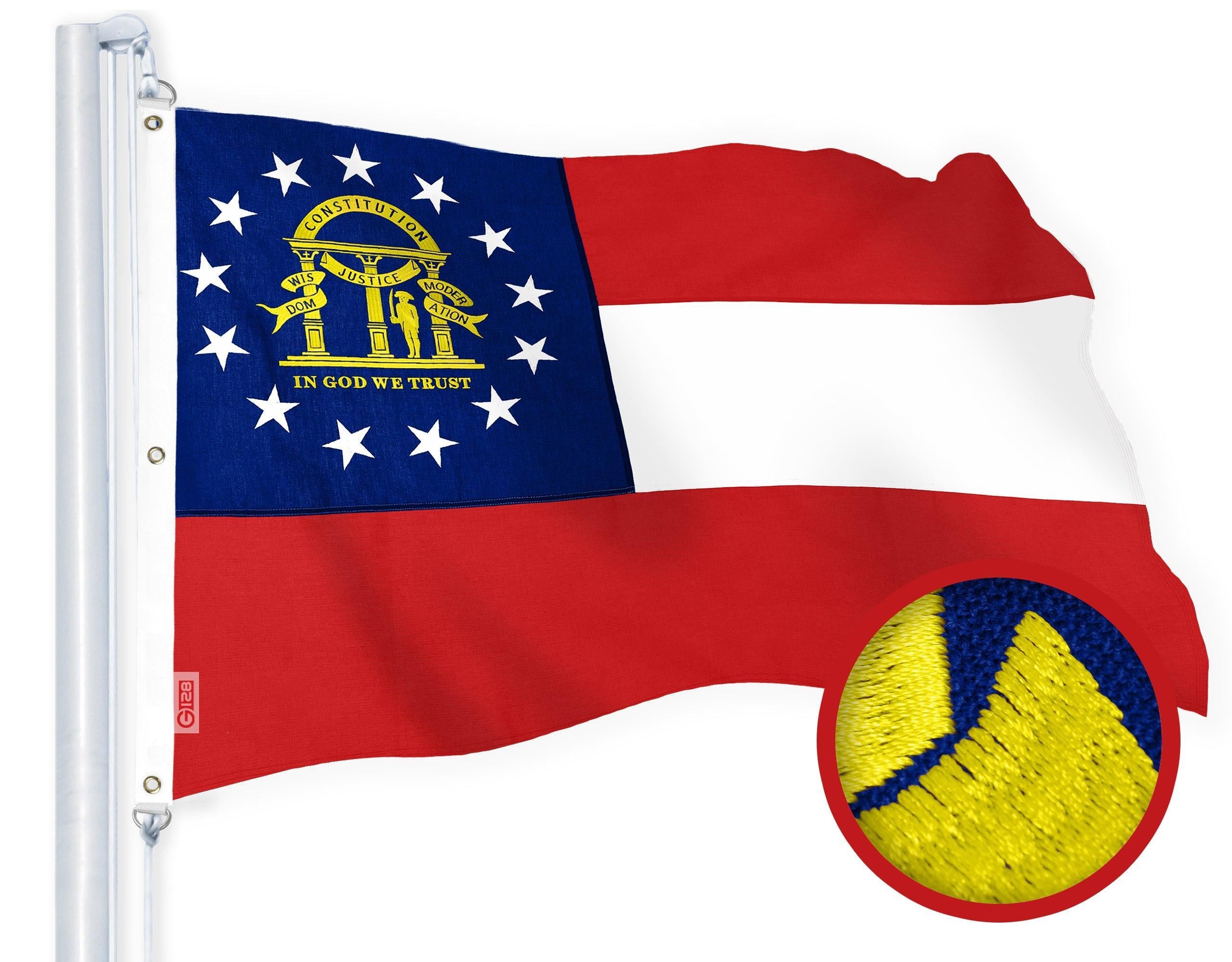 5x8 Ft Georgia State Flag - StormFlyer Series, 220GSM Heavy Duty Spun Polyester, Embroidered, Indoor/Outdoor