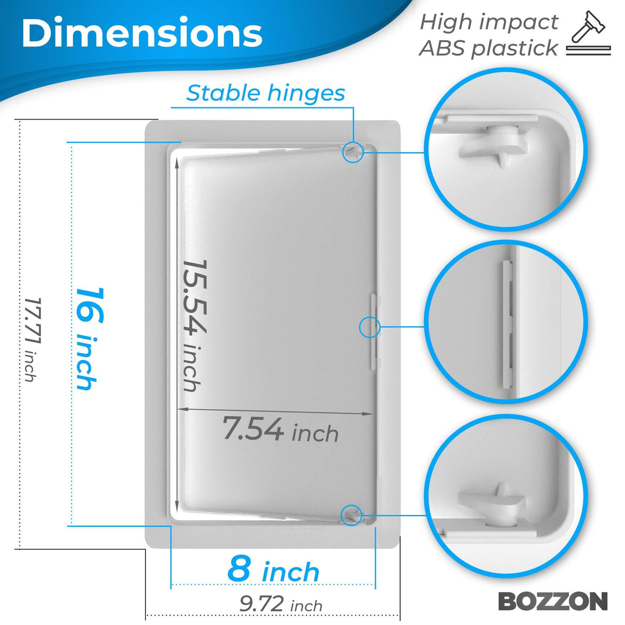Access Panel for Drywall   8x16 inch   Wall Hole Cover   Access Door   Plumbing Access Panel for Drywall   Heavy Durable Plastic White