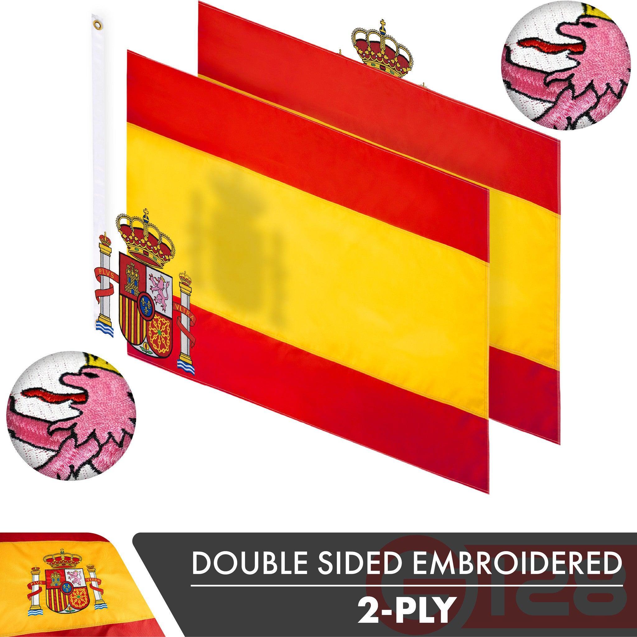 Spain Spanish Flag 3x5 Ft 3-Pack Double-sided Embroidered Polyester By G128