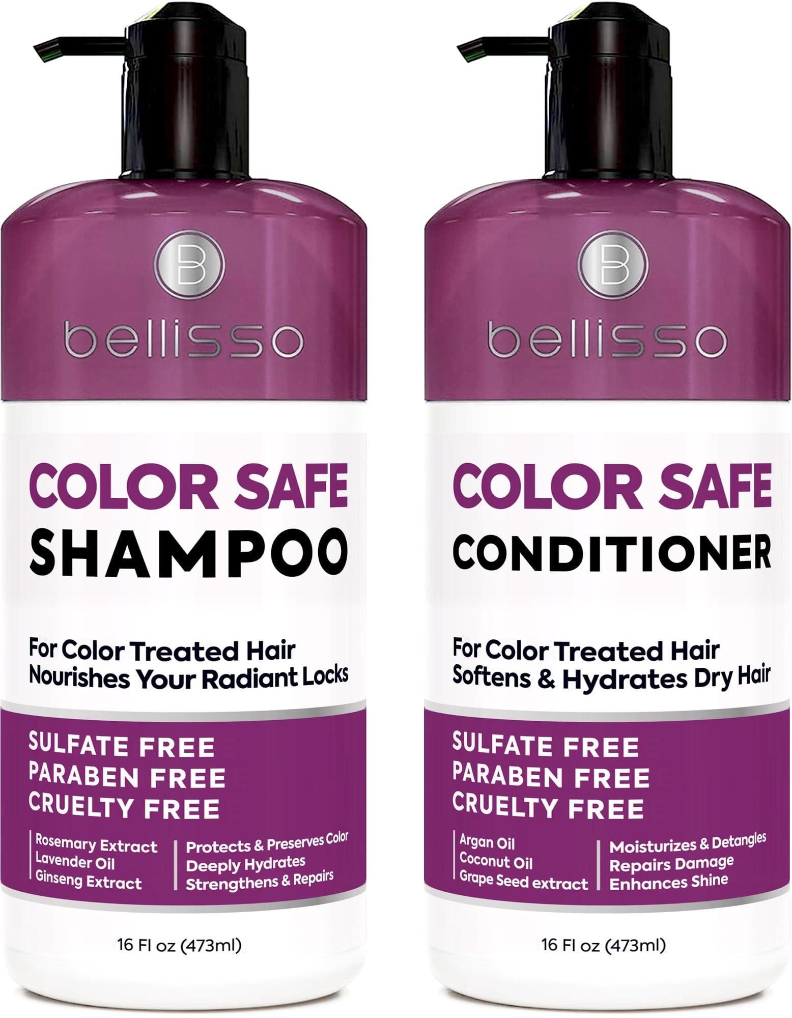 Bellisso Color Safe Shampoo and Conditioner Set for Color Treated Hair - Sulfate and Paraben Free, Moisturizing with Rosemary
