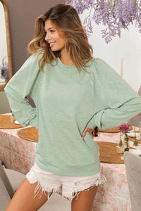 Stylish BiBi Slub Terry Puff Shoulder Sweatshirt - Soft & Trendy Casual Wear, 100% Cotton - Store 42