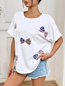 Trendy Oversized Sequin Round Neck T-Shirt - Slightly Stretchy 95% Polyester Blend - Store 42
