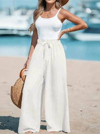 Full Size Drawstring Waist Wide Leg Pants Plus Size - Store 42