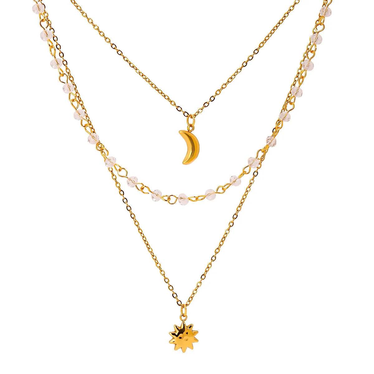 18K Gold-Plated Moon Sun Layered Pendant Necklace - Celestial Charm With Adjustable Chain - Store 42
