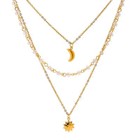 18K Gold-Plated Moon Sun Layered Pendant Necklace - Celestial Charm With Adjustable Chain - Store 42