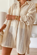 Lace Crochet Collared Neck Oversized Shirt