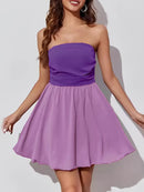 Ruched Two-Tone Tube Mini Dress Purple