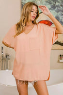 BiBi Woven V Neck Hi-low Boxy Top With Front Pocket - Store 42
