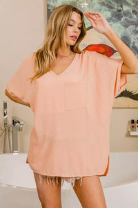 BiBi Woven V Neck Hi-low Boxy Top With Front Pocket - Store 42
