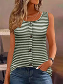 Striped Round Neck Tank Top Army Green
