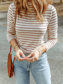 Striped Textured Knit Long Sleeve Tee