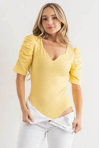 And The Why Shirring Puff Sleeve Bodysuit - Store 42