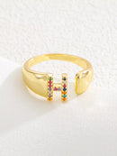 18K Gold-Plated Zircon Letter Ring H onesize