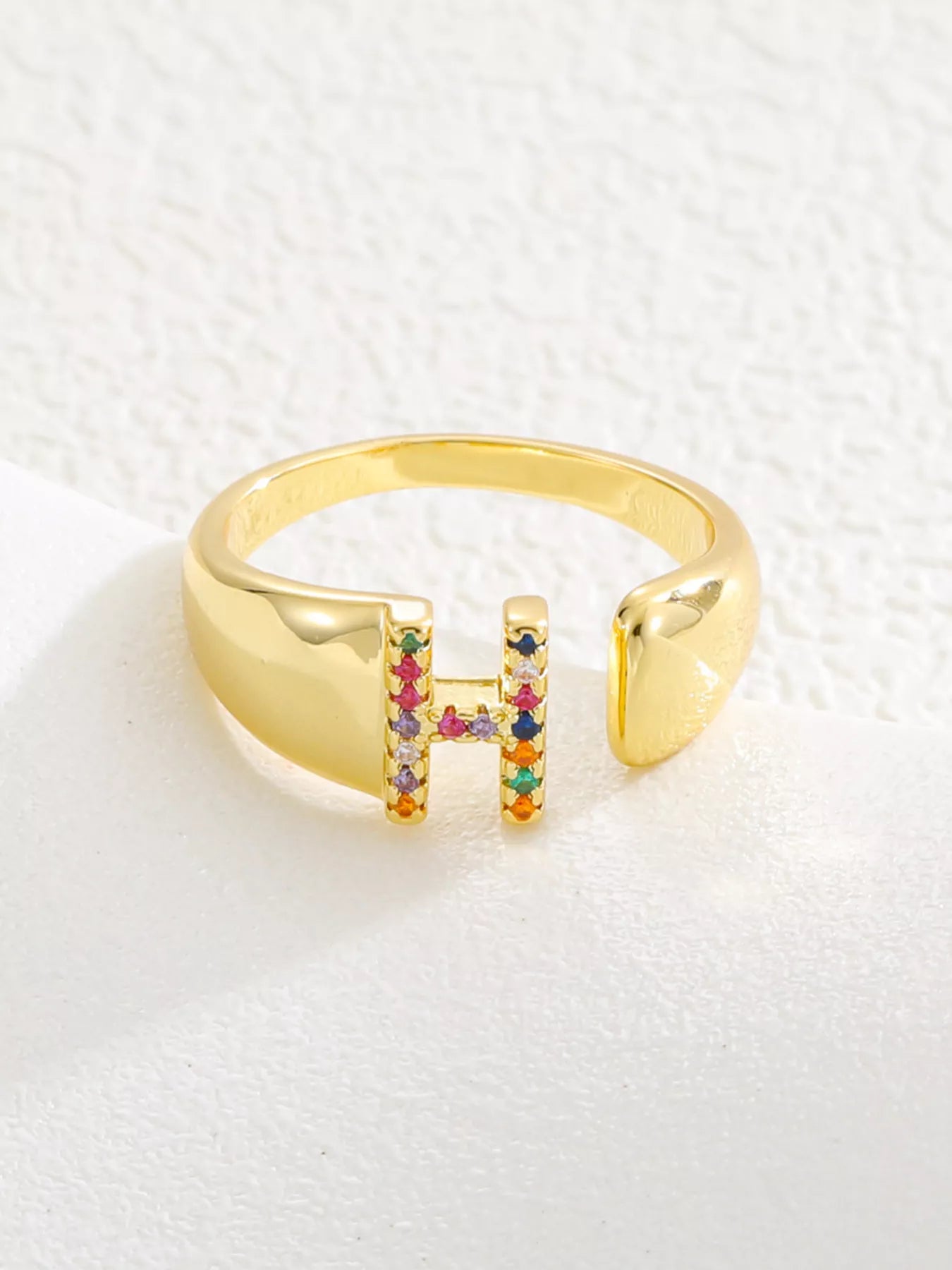 18K Gold-Plated Zircon Letter Ring H onesize