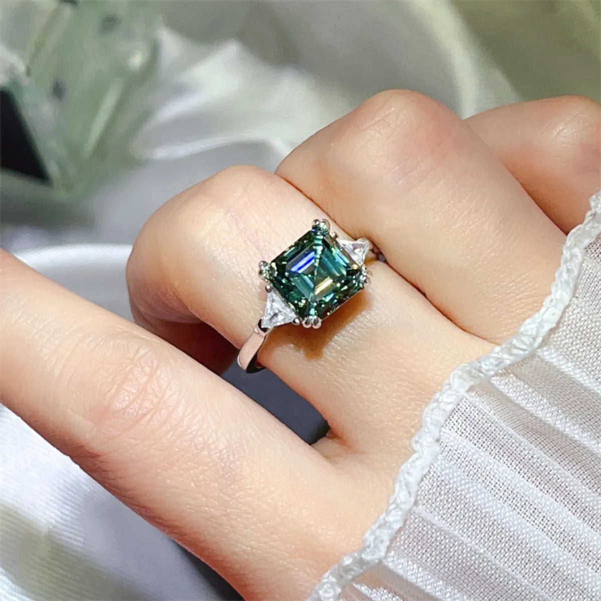 3 Carat Moissanite Ring in 925 Sterling Silver with Platinum-Plated Finish