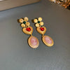 Copper Inlaid Rhinestone Vintage Earrings Gold One Size