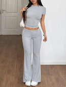 Round Neck Short Sleeve Top and Pants Set